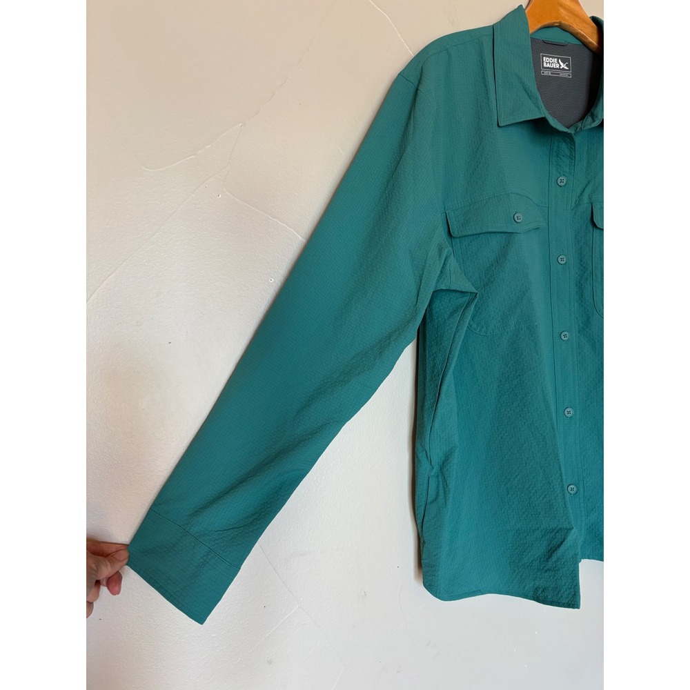 Eddie Bauer Women XL Teal Green Ripstop Hiking Shirt Long Sleeve Ventilated Back - Picture 3 of 14
